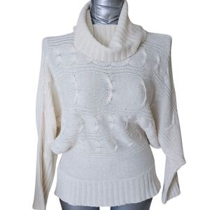 Body Central Cream Cable Knit Sweater - Size M - Cowl Neck Pullove